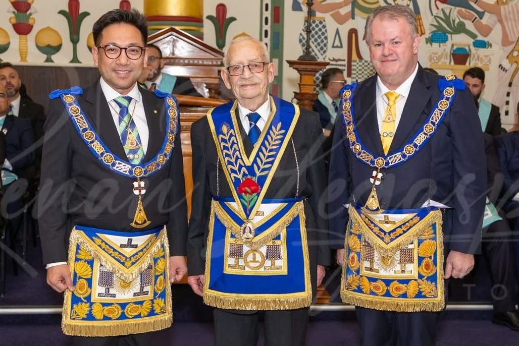 Right Worshipful Brother Hatzis, Most Worshipful Grand Master, Most Worshipful Brother B. Khristian Albano & Most Worshipful Brother Jamie Melville